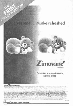 Реклама Rhone-Poulenc ее препарата зимован (зопиклон), The Lancet, 17 августа 1991